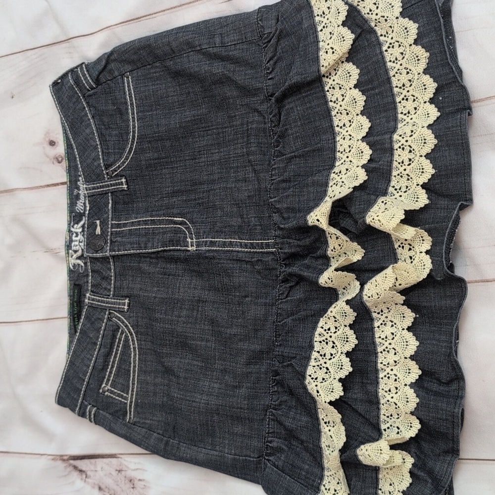 Rock 47 By Wrangler Denim and Lace Tiered Ruffled  Cowgirl Skirt size 29